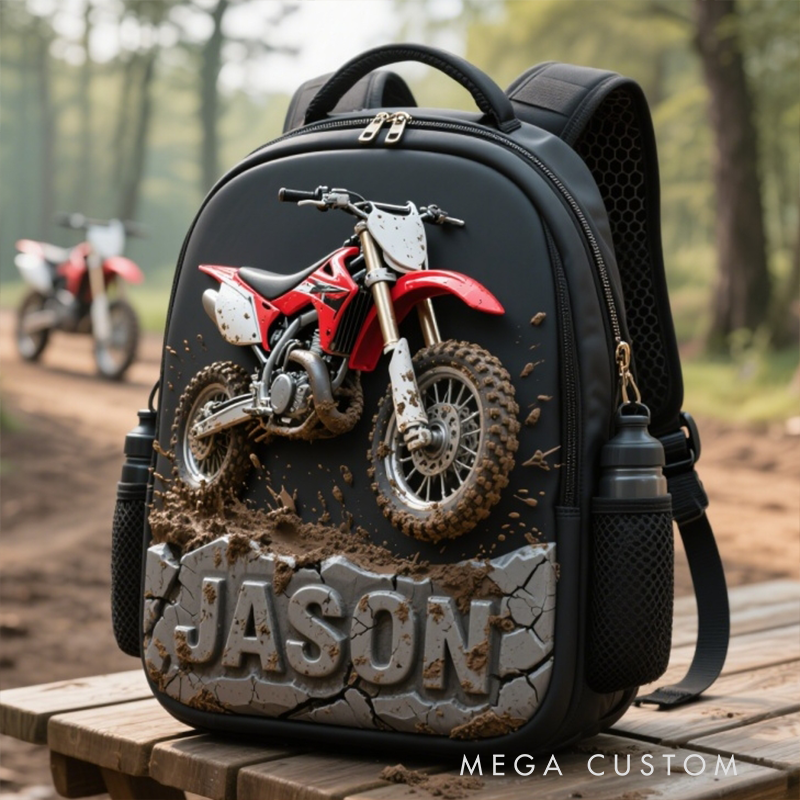 Personalized Dirt Bike Backpack Custom Name Oxford Fabric School Bag for Motorcycle and Motocross Enthusiasts