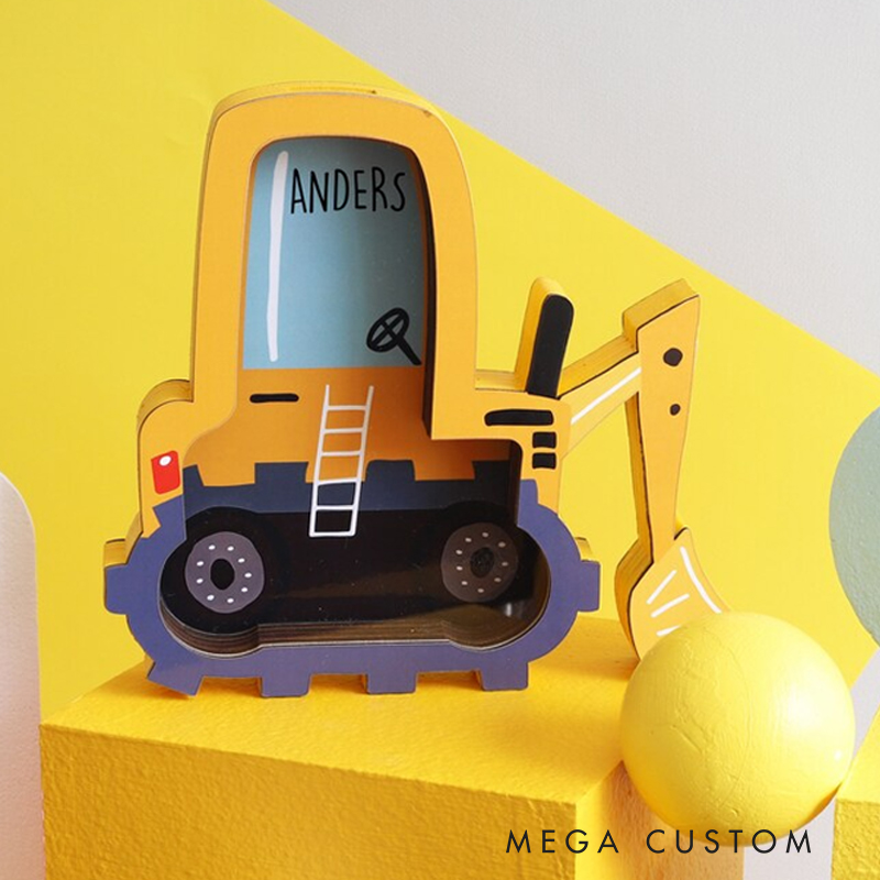 Personalized Excavator Piggy Bank, Bulldozer Custom Name Money Box, Tractor Piggy Banks for Boys Personalized, Construtction Vehicle, Digger