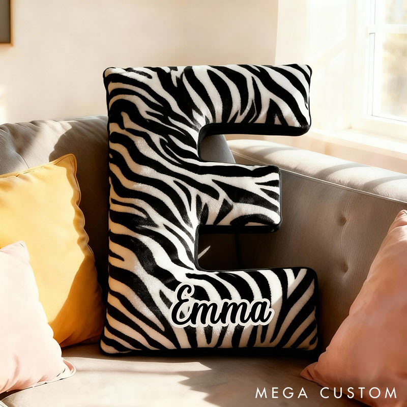 Personalized Zebra Print Letter Pillow Initial Throw Pillow Custom Holiday Home Decor Letter Pillow for Couple for Her Him