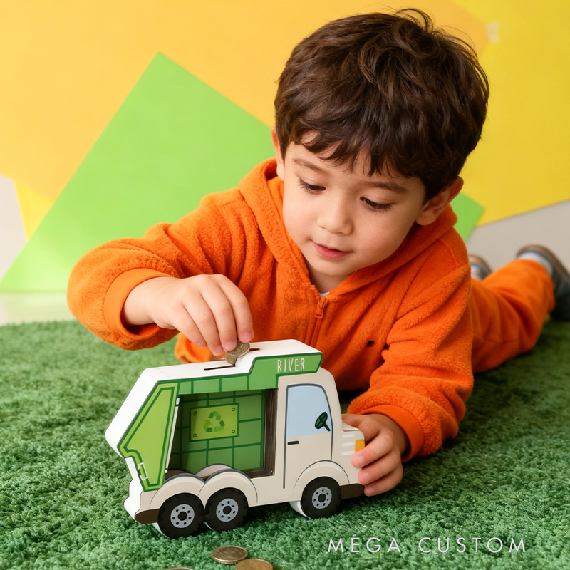 Personalized Garbage Truck Piggy Bank, Custom Name Money Box, Garbage Truck Piggy Banks for Boys, Construtction, DDP Delivered Duties Paid