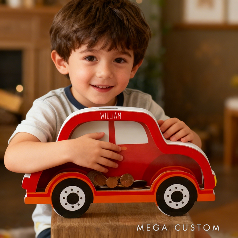 Personalized Car Piggy Bank, Car Custom Name Money Box, Custom Wooden Car, Montessori Piggy Bank, Christmas Gift for Kids, Toddler Boy Gift