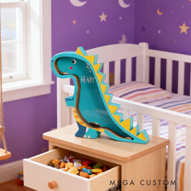 Personalized Dinosaur Piggy Bank: Nursery Decor, Kids Birthday Gift