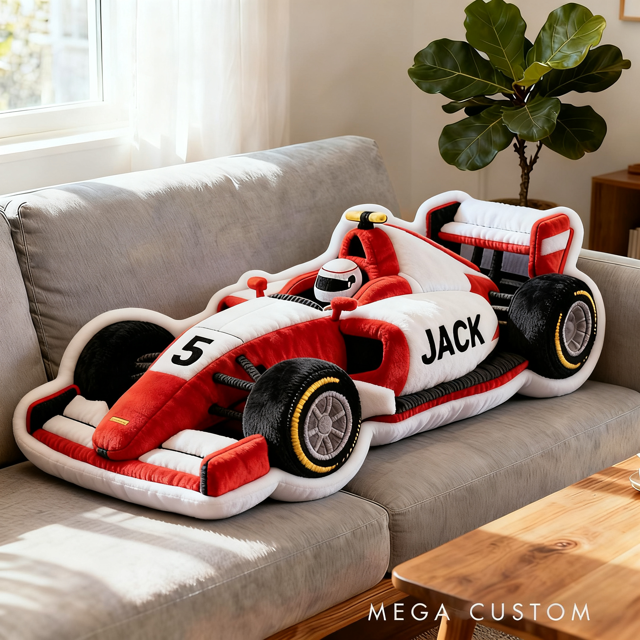 Personalized Race Car Shaped Pillow Custom Name and Number Cushion Gifts for Racing Lovers 3D Graphic Print