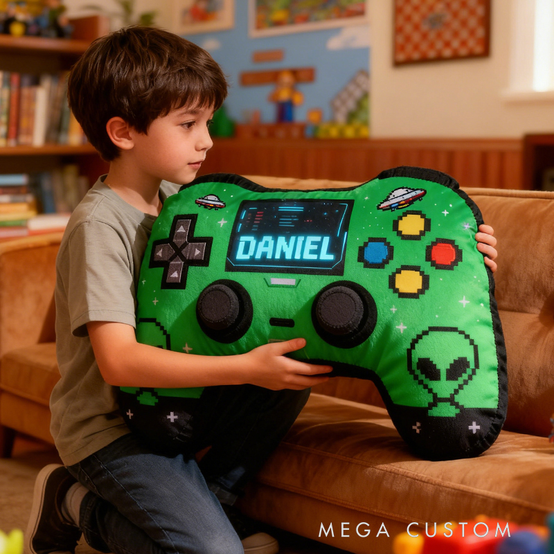 Personalized Graphic 3D Print Alien Space Game Controller Shaped Pillow for Game Lovers Plush Pillow Christmas Birthday Party Gift for Kids