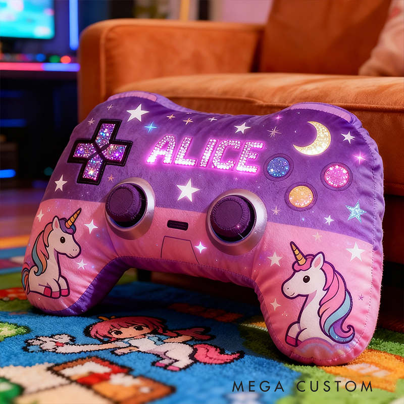 Personalized Graphic 3D Print Colorful Pony Game Controller Shaped Pillow for Game Lovers Plush Pillow Christmas Birthday Party Gift for Kids