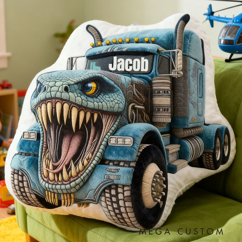 Personalized Cool Blue Crocodile Truck with Name Graphic 3D Print Pillow Christmas Gift for Kids or Baby Birthday Gift