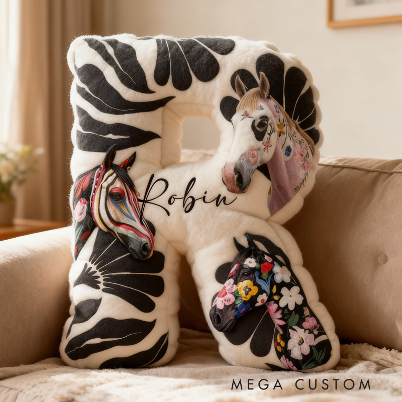 Personalized Riding Equestrian Letter Pillow Horse Custom Name Festive Decor with French Countryside Gifts for Family Graphic 3D Print for Riding Lovers Equestrian Lovers
