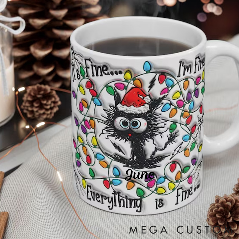 Personalized Cat Lover It is Fine Everything is Fine Inflated Mugs