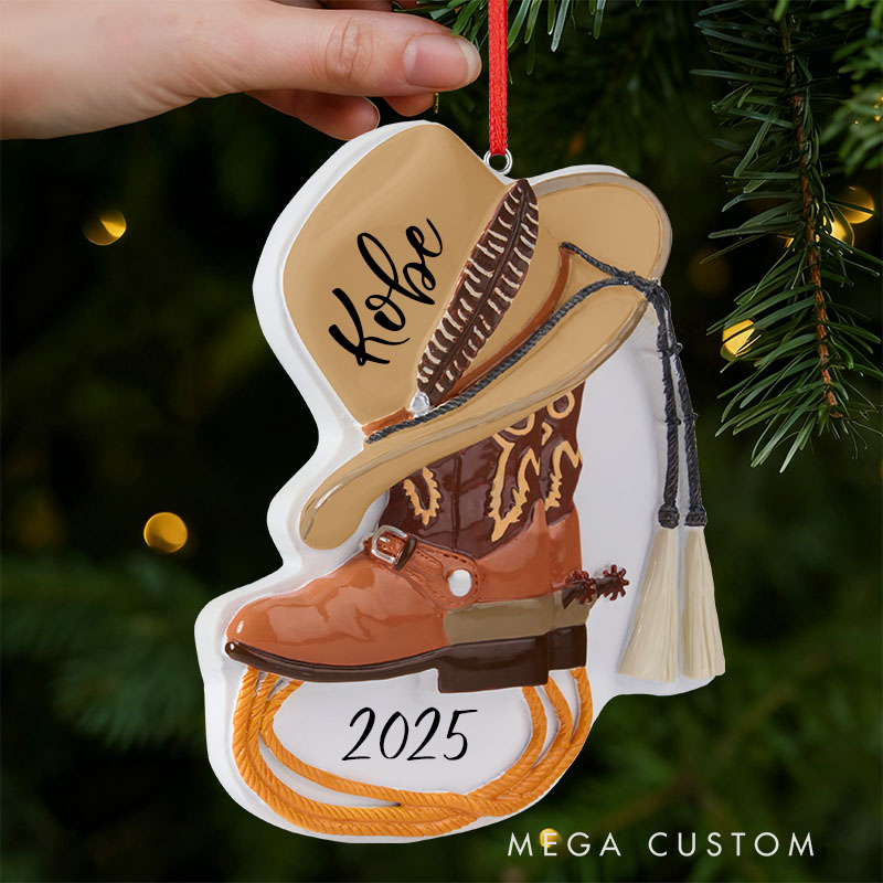 Personalized Boots and Hat Cowboy Poly Resin Car Ornament