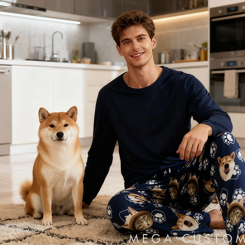 Personalized Pet Lover Custom Pajama Pants with Photo Family Christmas Pants Pajamas