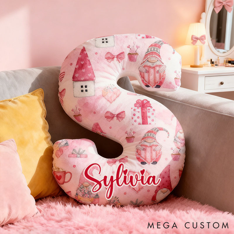 Personalized Love Gnome Letter Pillow Custom Valentines Throw Pillow for Girlfriend Holiday Home Decor Love Gnome Gift Box Pillow for Wife