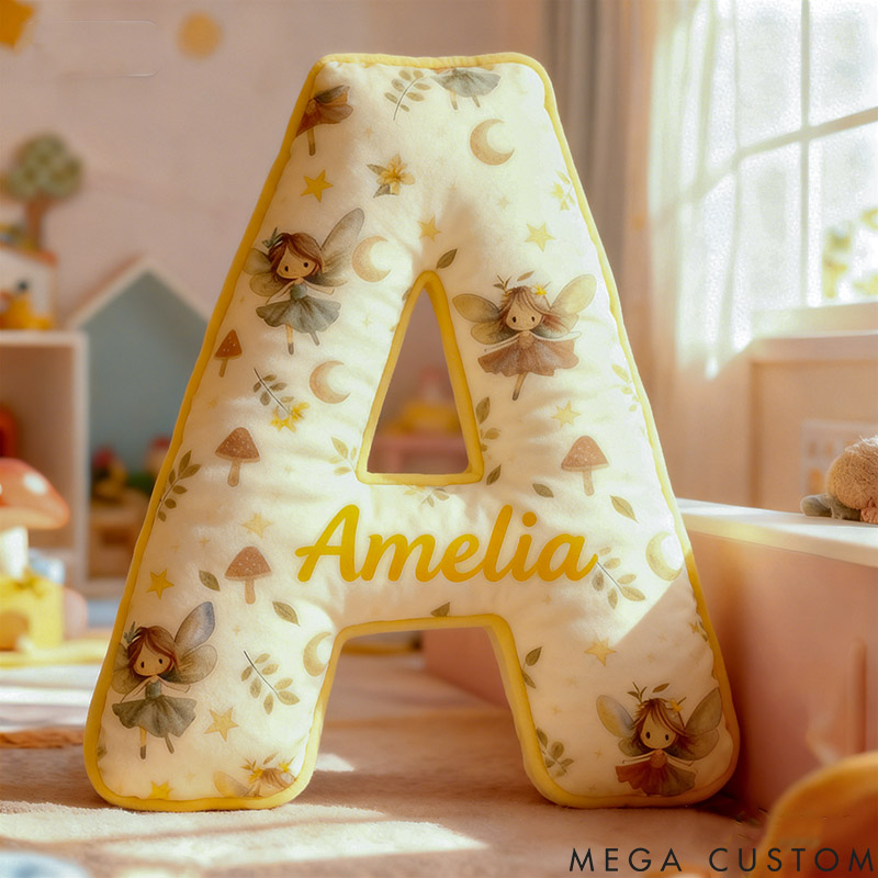 Personalized Flower Girl Yellow Flower Fairy 26 Letters Pillow Custom Girl friend Graphic 3D Printed Alphabet Initials Cushion Birthday Gift for Her