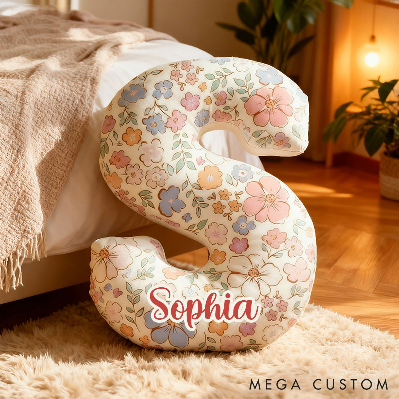 Personalized Floral Letter Pillow for Flower Girl Custom Full Print Flowers Initial Throw Pillow for Her Holiday Home Decor Floral Lovers Pillow