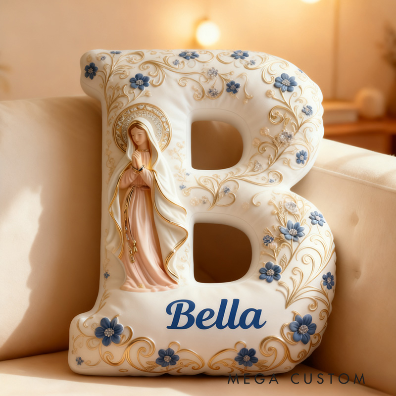 Personalized Virgin Mary Mother Mary Letter Pillow with Custom Name Religious Home Decor Catholic Gift for Women Graphic 3D Print Pillow