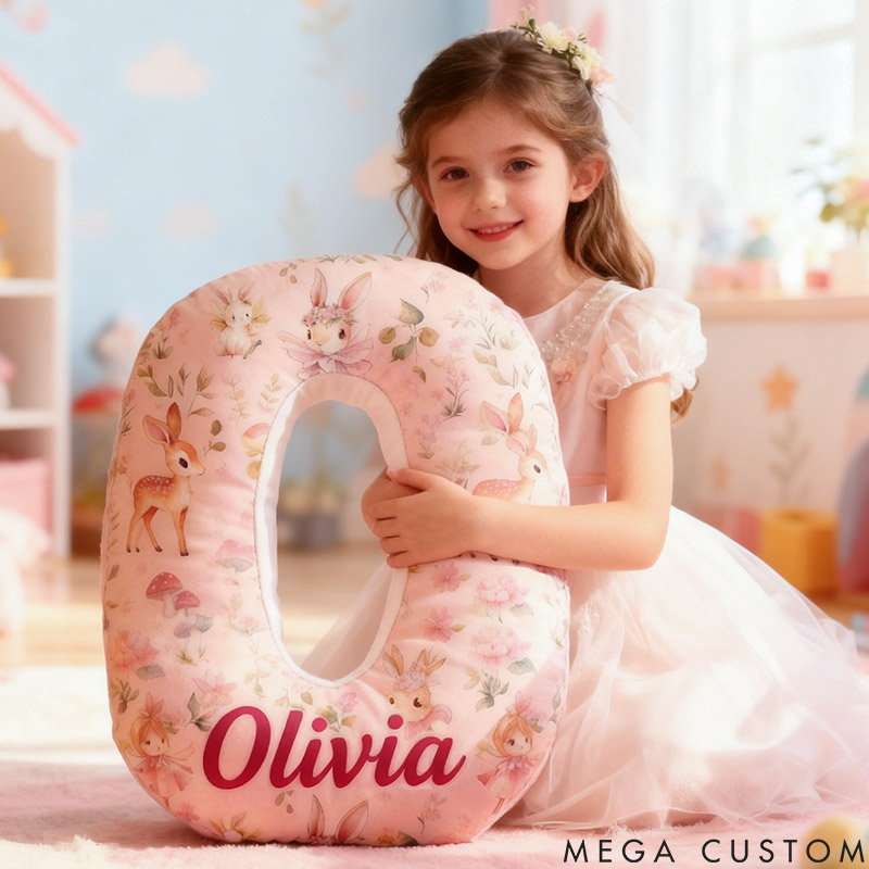 Personalized Flower Girl Floral Rabbit Fairy 26 Letters Pillow Custom Girl friend Mushroom Graphic 3D Printed Alphabet Cushion Birthday Gift for Her