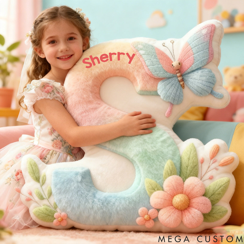 Personalized Flower Girl Floral Butterfly 26 Letters Pillow Custom Girl friend Graphic 3D Printed Alphabet Initials Cushion Birthday Gift for Her