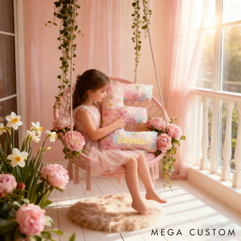 Personalized Colorful Flora Letter Pillow Initial Flower Throw Pillow Custom Holiday Home Decor Letter Pillow for Flower Girl for Girl friend