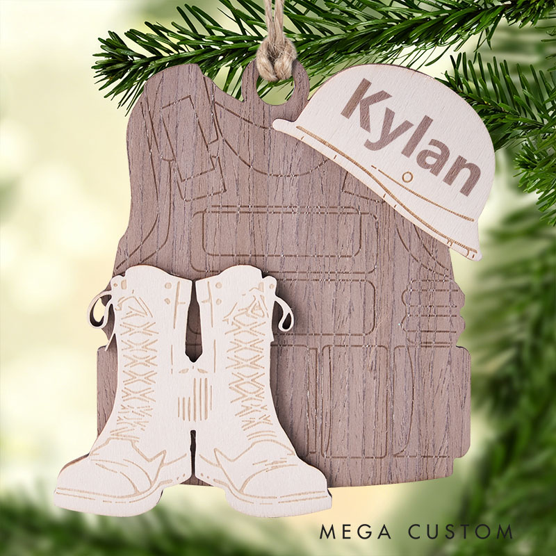 Military Uniform Ornament Boots & Hat Name Veteran Military Ornament Gift For Military Xmas Gift ChristmasTree Hanging