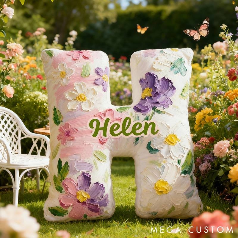 Personalized Colorful Flora Letter Pillow Initial Flower Throw Pillow Custom Holiday Home Decor Letter Pillow for Flower Girl for Girl friend