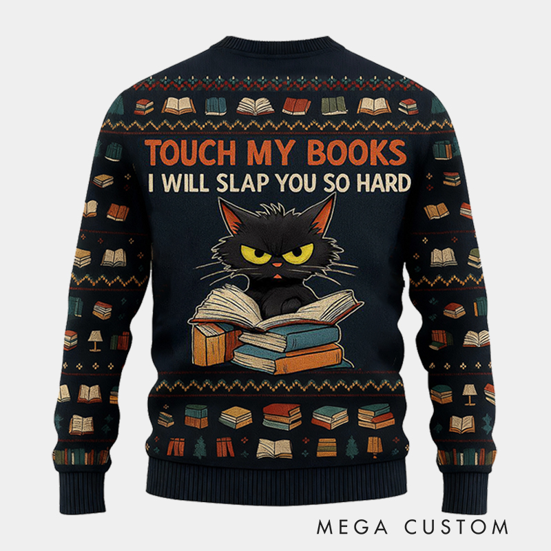 Personalized Fierce Cat Reader Ugly Christmas Sweater Gift for Librarians Book Enthusiasts