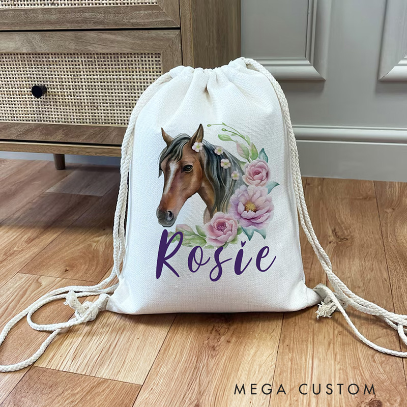 Personalised Horse Riding Bag Equestrian Bags Horse Gifts Kit Bag Drawstring Bag Kids PE Kit Bag Horse for Riding Lovers Equestrian Lovers