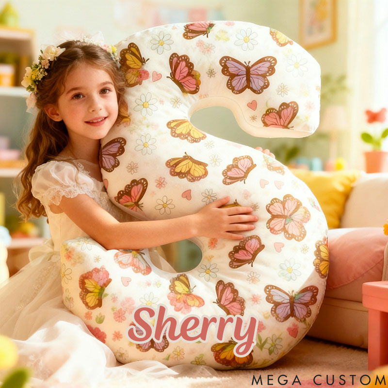 Personalized Flower Girl Butterfly Floral 26 Letters Pillow Custom Girl friend Name Graphic 3D Printed Cushion Valentines Day Christmas Gift for Her