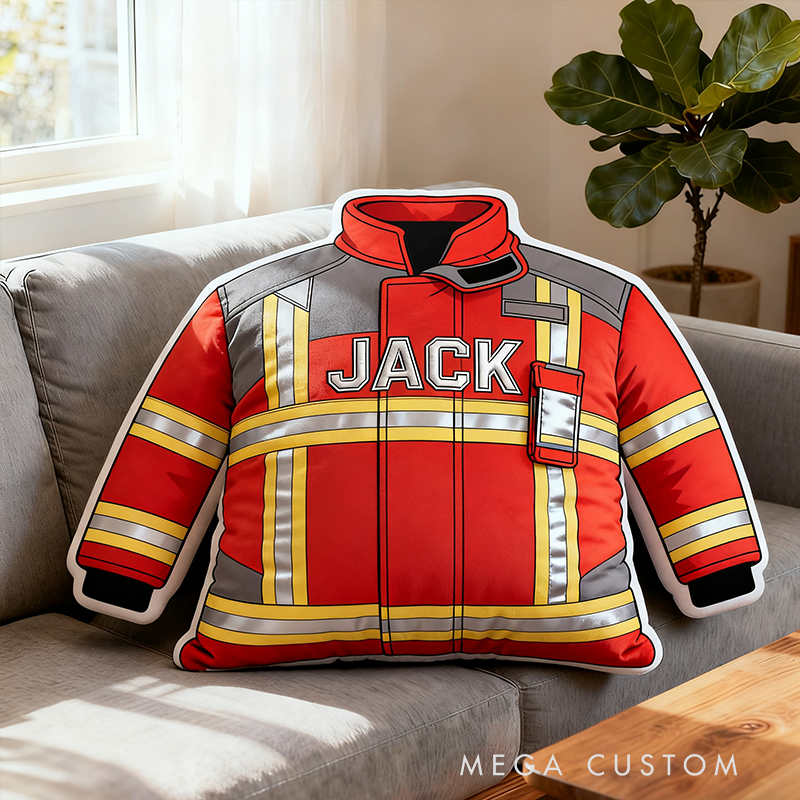 Personalized Firefighter Uniform Pillow Custom Name Two Styles Available Shaped Plush Cushion Gift for Firefighters and Hero Families