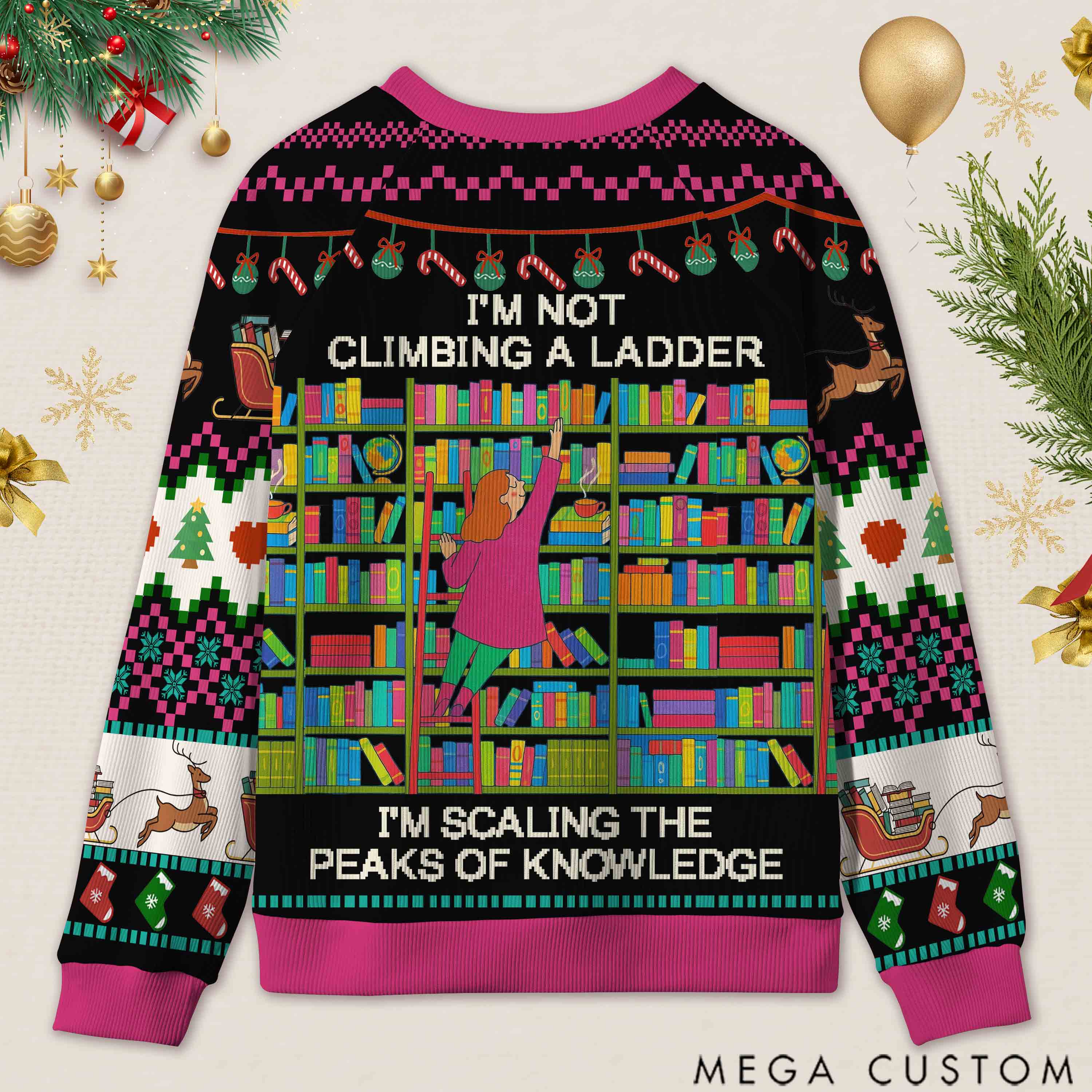 Personalized Knowledge Explorer Ugly Sweater Office Holiday Party Gift for Librarians