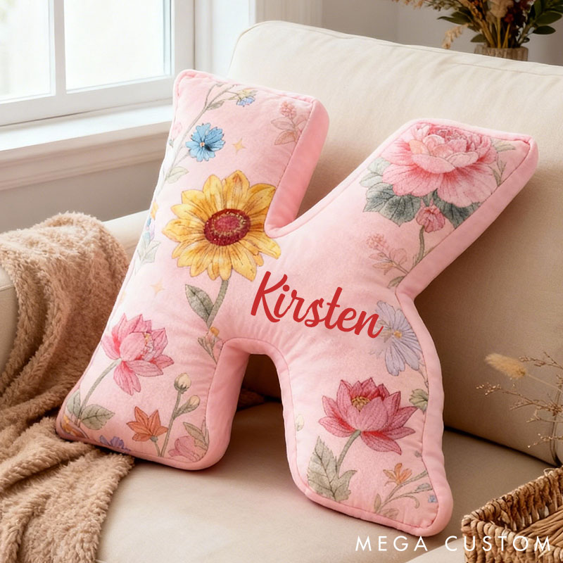 Personalized Sunflower Lotus Initial Pillow Custom Floral Letter Throw Pillow for Her Christmas Home Decor Gift Pillow