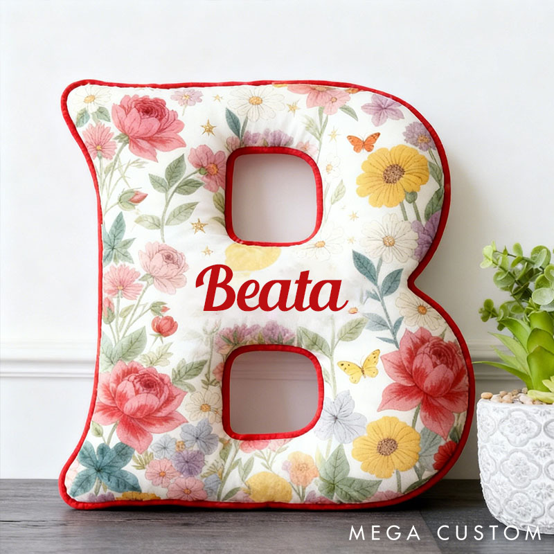 Personalized Floral Letter Pillow Custom Sunflower Rose Daisy Graphic Initial Throw Pillow Christmas Holiday Decor Pillow for Her