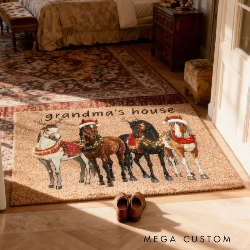 Personalized Doormat Riding Floral Doormat Floral Horse Custom Name Festive Flower Decor with French Countryside Gifts Doormat for Family for Riding Lovers Equestrian Lovers
