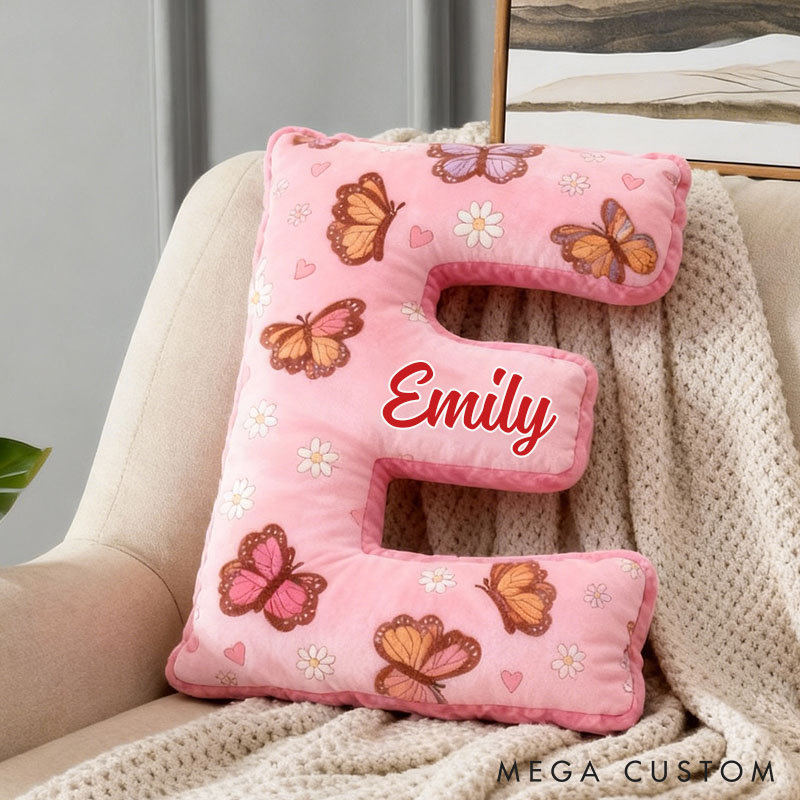 Personalized Butterfly Daisy Letter Pillow Custom Holiday Throw Pillow for Flower Girl Christmas Home Decor Gift for Her