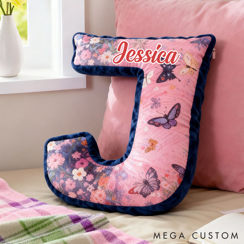 Personalized Butterfly and Floral Letter Pillow Custom Elegant Flowers Pattern Throw Pillow Christmas Butterflies Decor Pillow for Her Him