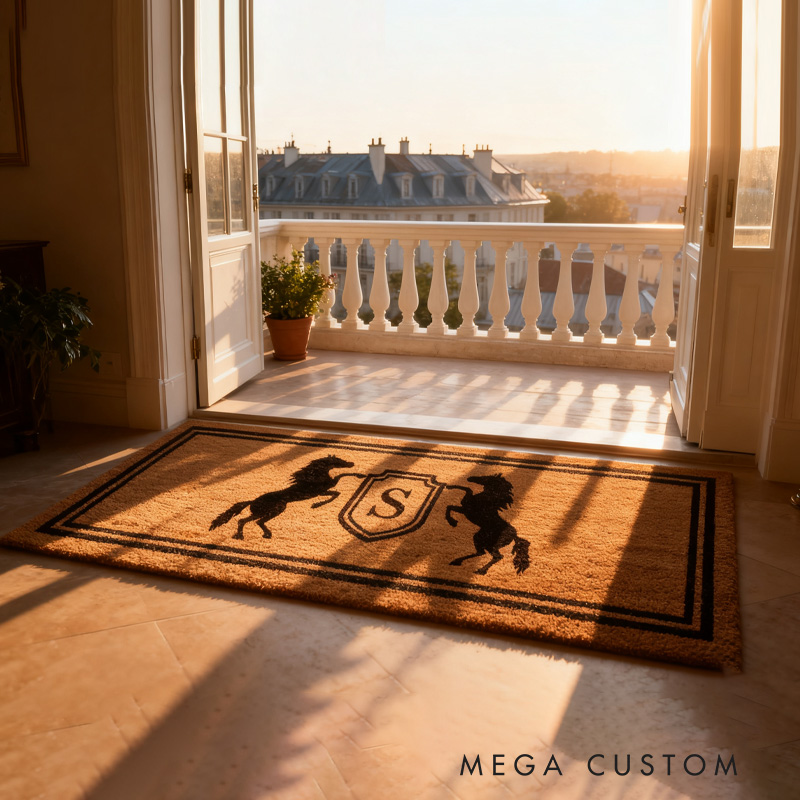 Personalized Rugs Riding Doormat Custom Name Festive Horse Deco rHorse Crest Doormat Equestrian Ranch Decor for Riding Lovers Equestrian Lovers