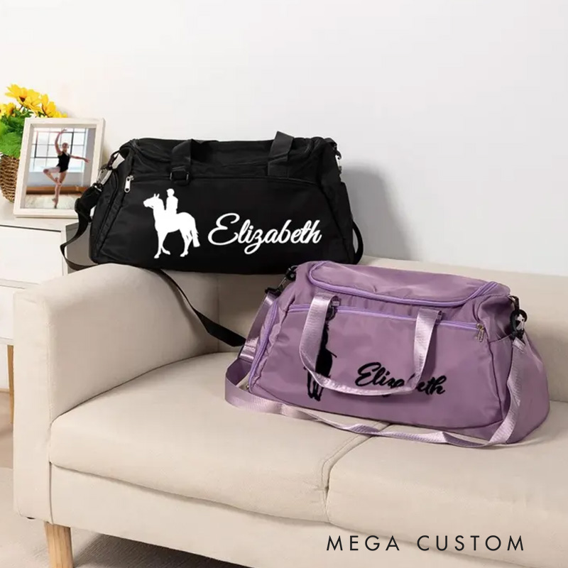Personalized Name Horse Riding Duffle Bag Waterproof Travel Weekender Bag with Strap Equestrian Overnight Bag Gift for Horse Lovers Riding Lovers Equestrian Lovers