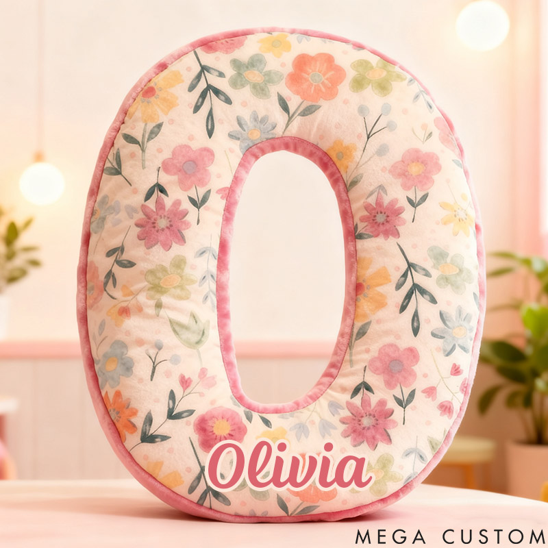 Personalized Flower Girl Pink Floral Graphic 3D Printed 26 Letters Pillow Custom Girl friend Initials Cushion Valentines Day Christmas Gift for Her