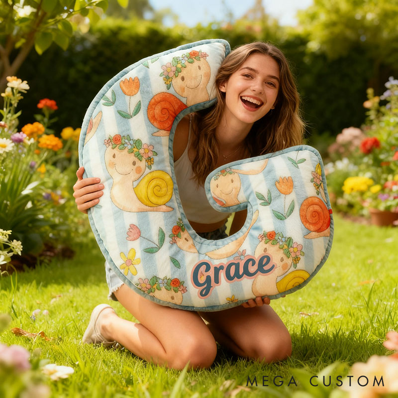 Personalized Blue Snails Flora Letter Pillow Initial Flower Throw Pillow Custom Holiday Home Decor Letter Pillow for Flower Girl for Girl friend
