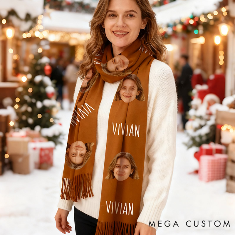 Personalized Funny Girlfriend Wife Face Photo Scarf Custom Boyfriend Husband Name Scarf with Men Women Photo Valentines Day Christmas Gift for Him Her