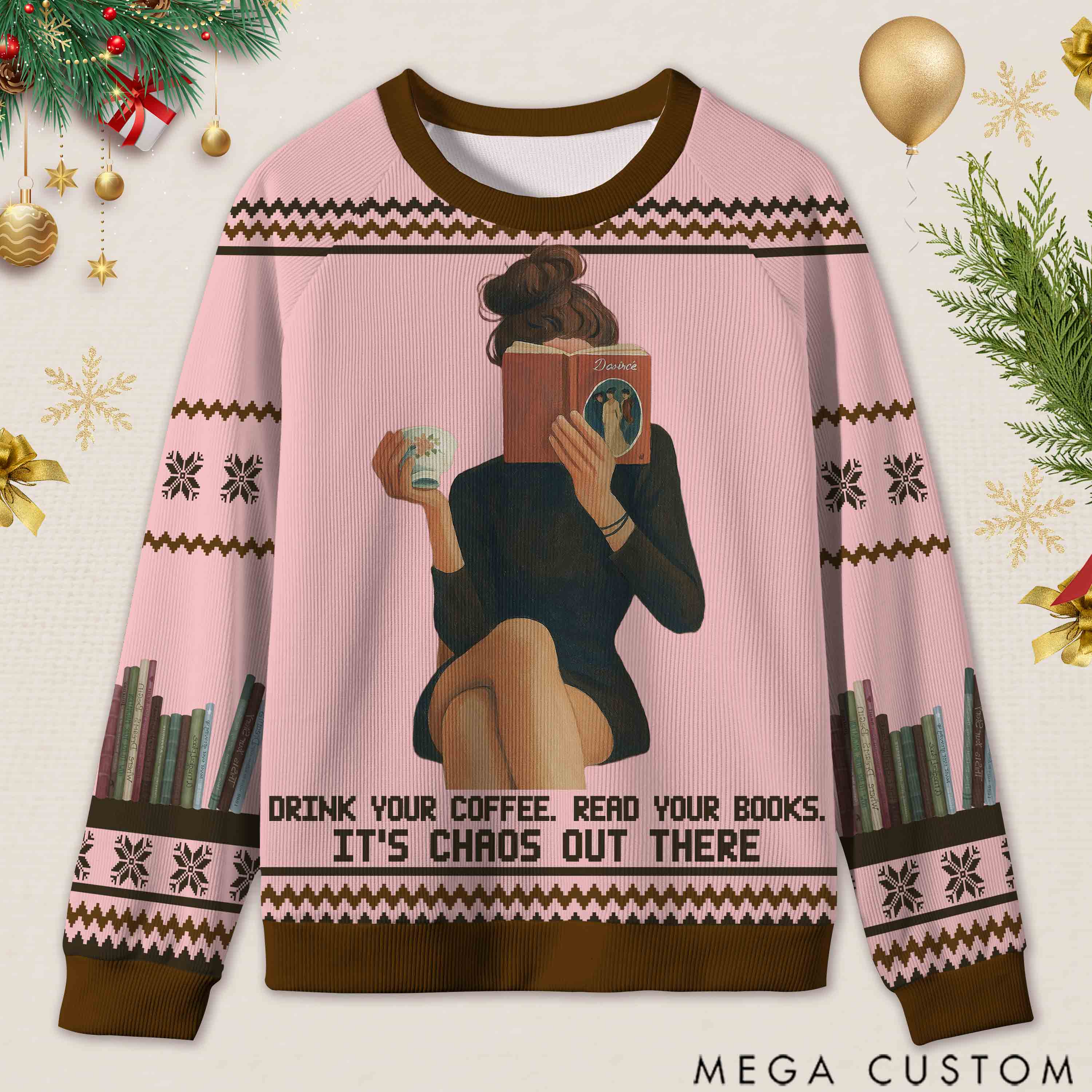 Personalized Bookish Barista Tranquil Reading Ugly Sweater Holiday Gift for Book Lovers