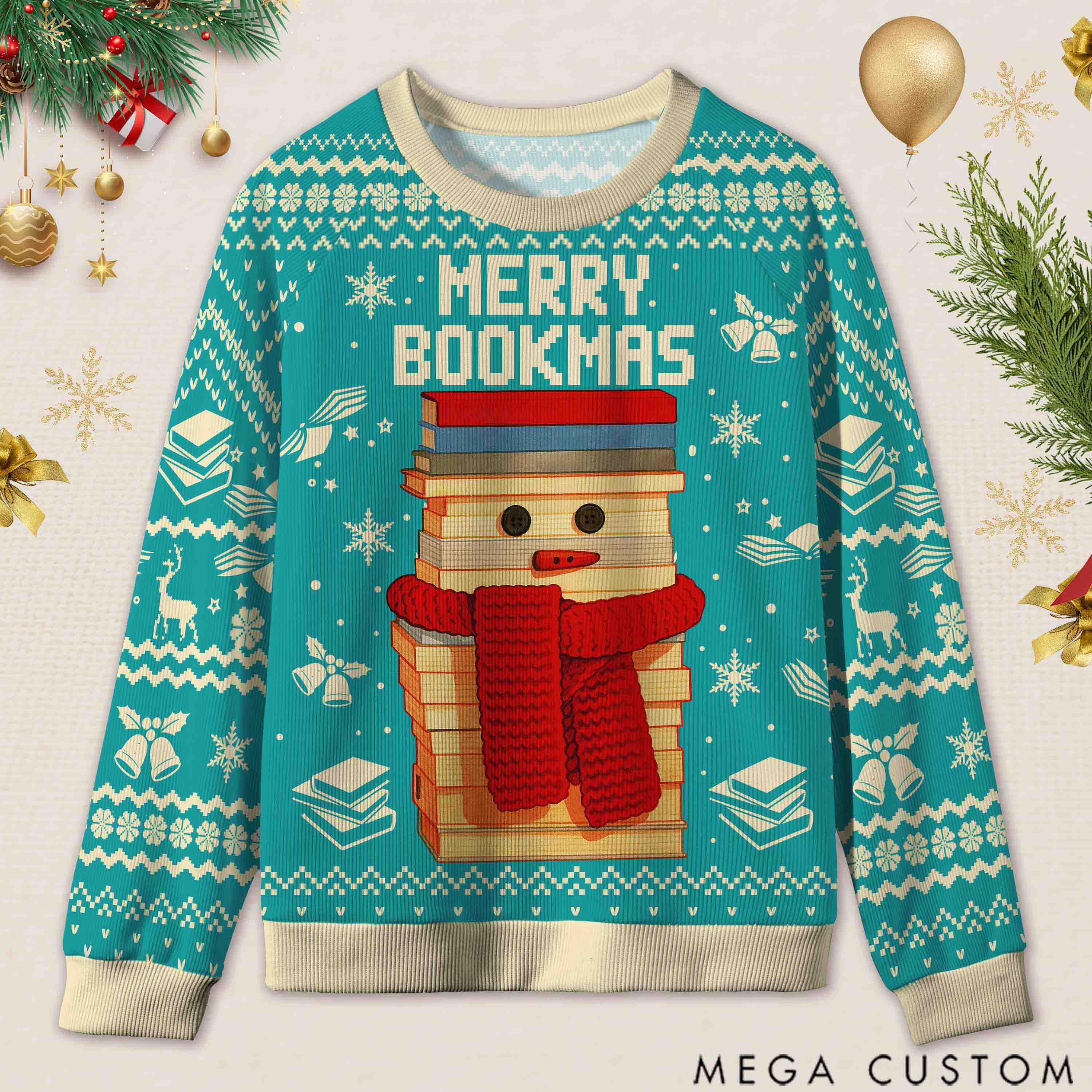 Personalized Bookish Christmas Cozy Ugly Sweater Festive Gift for Book Lovers