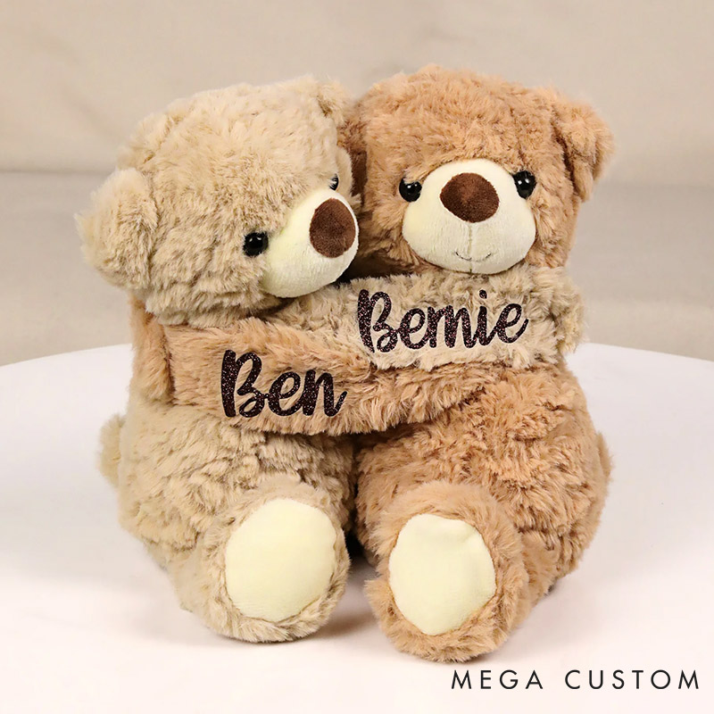 Personalized Couple Pair Hugging Doll Bear Puppy with Name Splittable Stuffed Toys Valentines Day Anniversary Gift for Couple Birthday Gift for Bestie