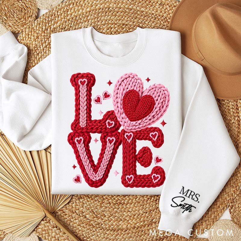 Personalized Love Knitted-style Design couple Sweatshirt Custom Names for Couple Anniversary Valentine's Gift for Wife Holiday Top Cloth for Wife