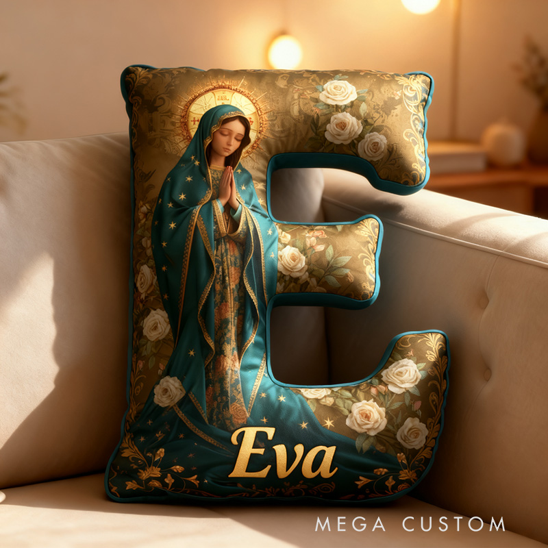 Personalized Sacred Heart Virgin Mary Holy Mother Letter Pillow with Custom Name Religious Home Decor Catholic Gift for Women Graphic 3D Print Pillow
