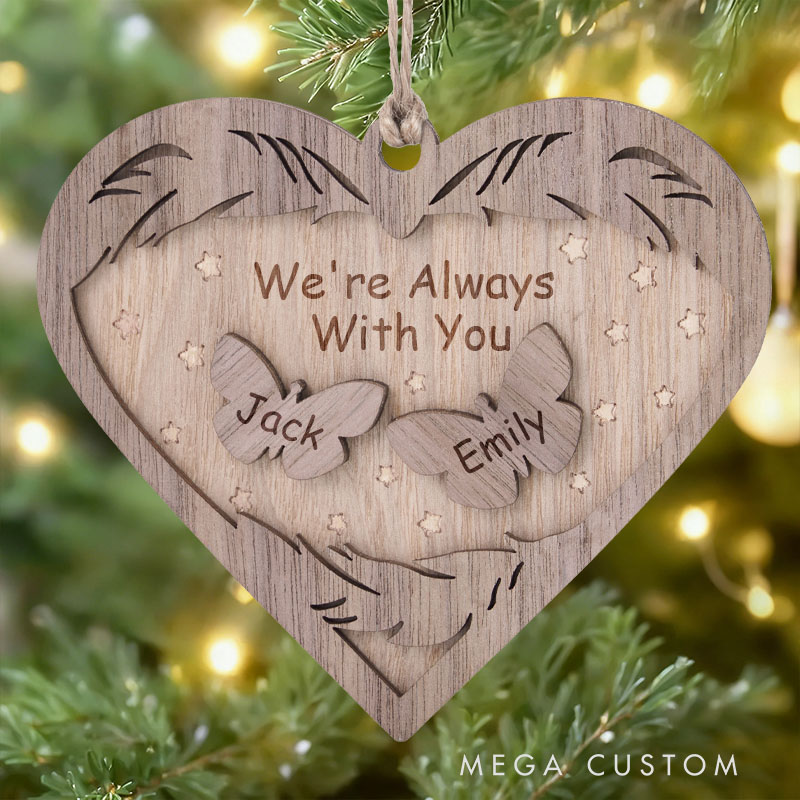 Personalized Memorial Ornament Always And Forever In Our Hearts Memorial Ornament Heart Shaped Butterfly Wood Christmas Ornament Sympathy Gift