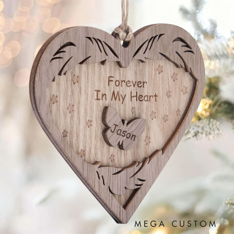 Personalized Memorial Ornament Always And Forever In Our Hearts Memorial Ornament Heart Shaped Wood Christmas Ornament Sympathy Gift