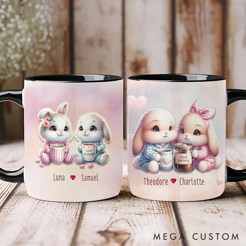 Personalized Dreamy Rabbit Couple Ceramic Mug with Names Custom Valentine's Day Anniversary Gift for Couples Couple Bunny Mug for Couple