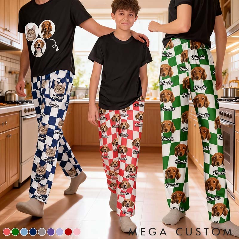 Personalized Pet Lover Custom Photo Family Pet Face Cut Pants Pajamas