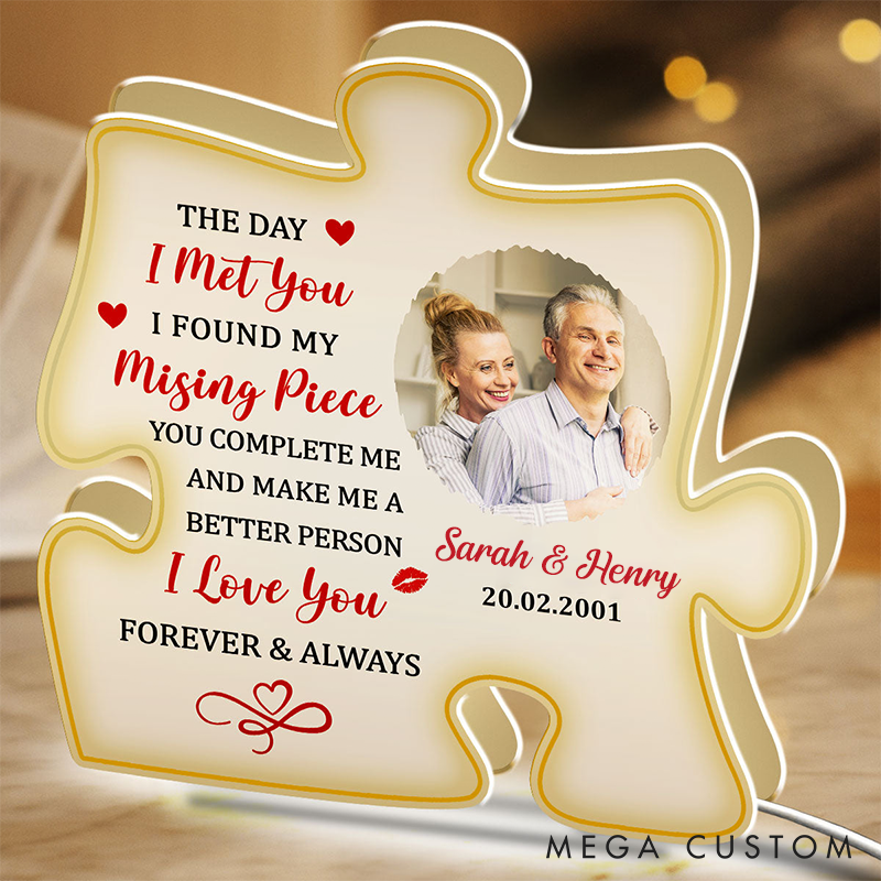 Personalized Missing Piece Light Box Couple Puzzle Light Box with Name Night Light Home Decor Couple Anniversary Gift