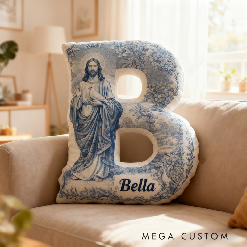 Personalized Jesus Floral Letter Pillow with Custom Name Religious Home Decor Christian Gift Faith Prayer Gift Graphic 3D Print Pillow 