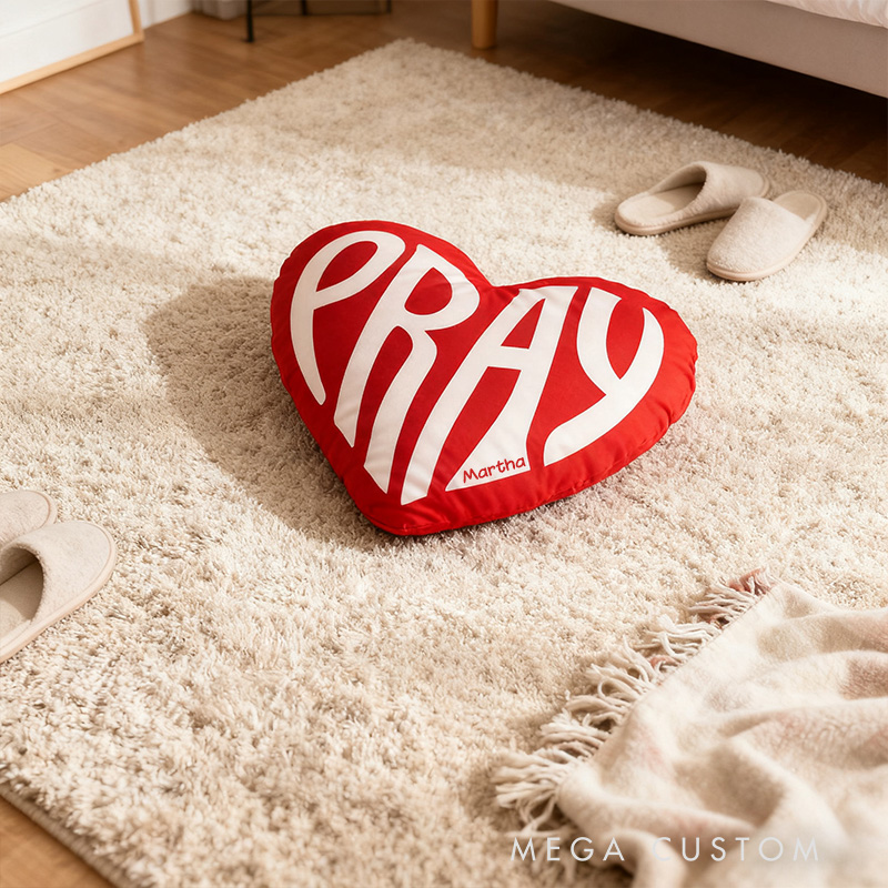 Personalized Pray Heart Pillow with Custom Name Hoom Decor Religious Christian Gift for Her Faith Gift for Family Graphic 3D Print Pillow